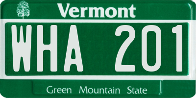 VT license plate WHA201