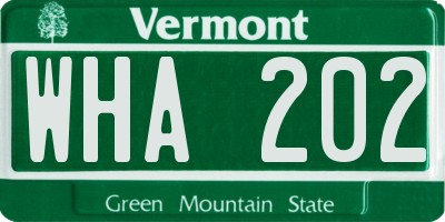 VT license plate WHA202