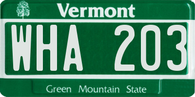 VT license plate WHA203