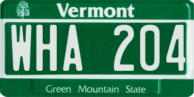 VT license plate WHA204