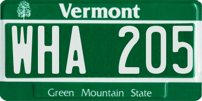 VT license plate WHA205