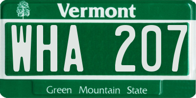 VT license plate WHA207