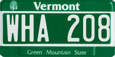 VT license plate WHA208