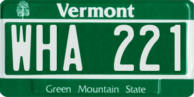 VT license plate WHA221