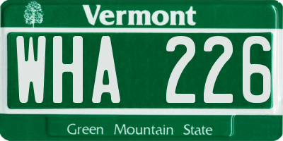 VT license plate WHA226