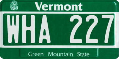 VT license plate WHA227
