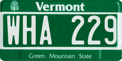 VT license plate WHA229