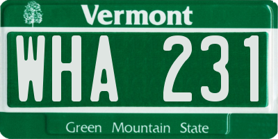 VT license plate WHA231