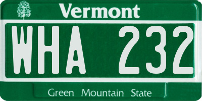VT license plate WHA232