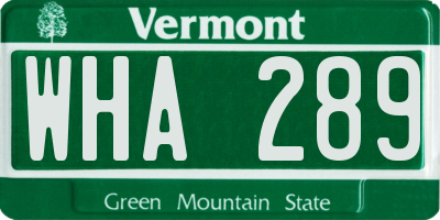 VT license plate WHA289