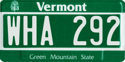 VT license plate WHA292