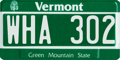 VT license plate WHA302