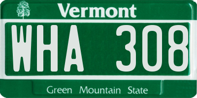 VT license plate WHA308