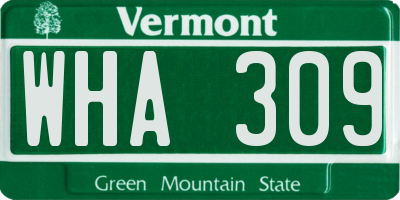 VT license plate WHA309