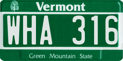 VT license plate WHA316
