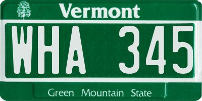 VT license plate WHA345