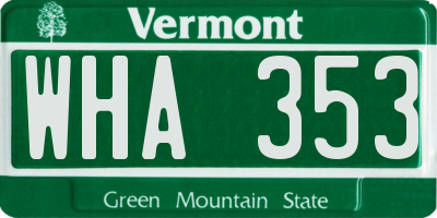VT license plate WHA353