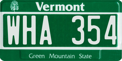 VT license plate WHA354
