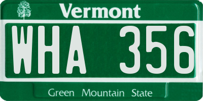 VT license plate WHA356