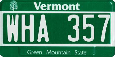 VT license plate WHA357