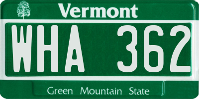 VT license plate WHA362