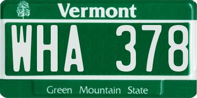 VT license plate WHA378