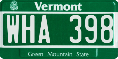 VT license plate WHA398