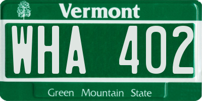 VT license plate WHA402