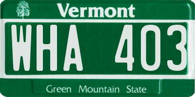 VT license plate WHA403