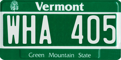 VT license plate WHA405