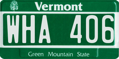 VT license plate WHA406