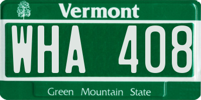 VT license plate WHA408