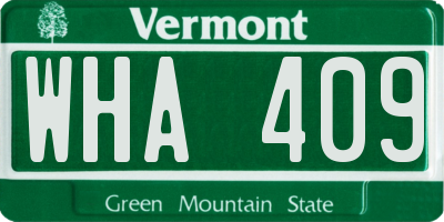 VT license plate WHA409