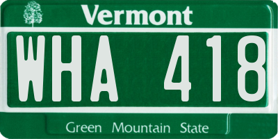VT license plate WHA418