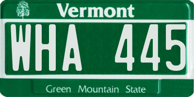 VT license plate WHA445