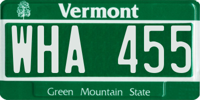 VT license plate WHA455