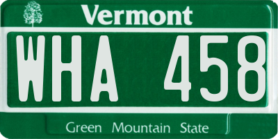 VT license plate WHA458