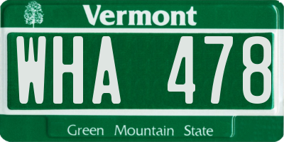 VT license plate WHA478