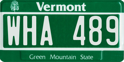 VT license plate WHA489