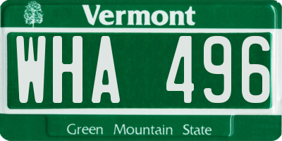 VT license plate WHA496