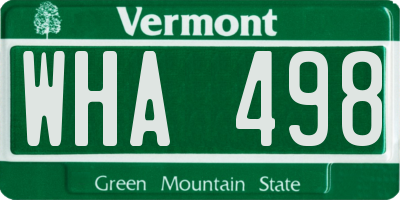 VT license plate WHA498