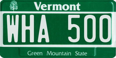 VT license plate WHA500
