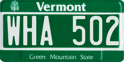 VT license plate WHA502