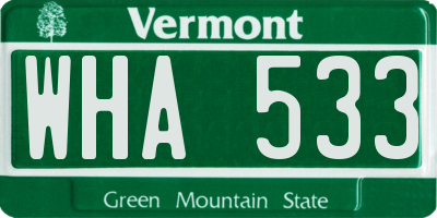 VT license plate WHA533