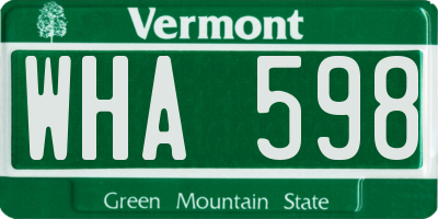 VT license plate WHA598