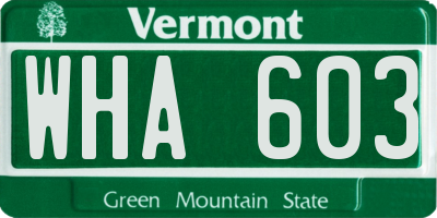 VT license plate WHA603