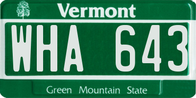 VT license plate WHA643