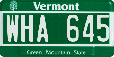 VT license plate WHA645