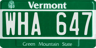 VT license plate WHA647