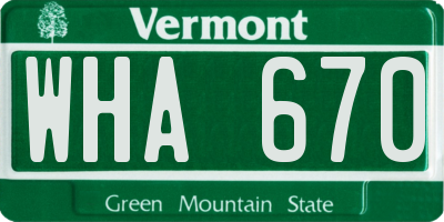VT license plate WHA670